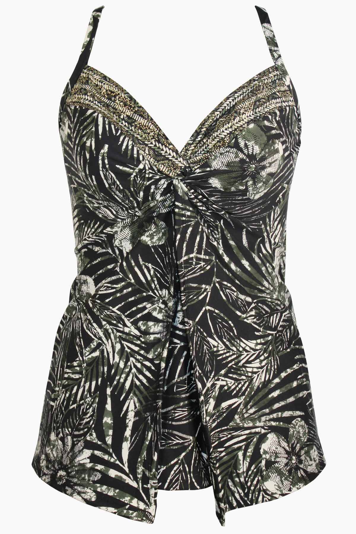 Zahara Love Knot Tankini Top DD-Cup Black/Multi | Miraclesuit