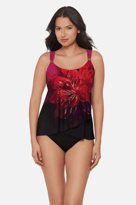 Dazzle Tankini Top in Petali Rosa Black/Multi | Miraclesuit