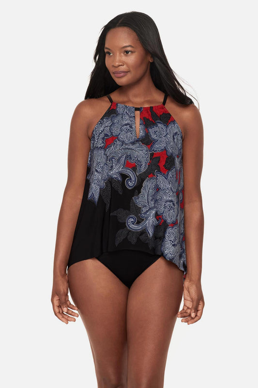 Peephole Tankini Top in Steel Magnolias Black/Multi | Miraclesuit