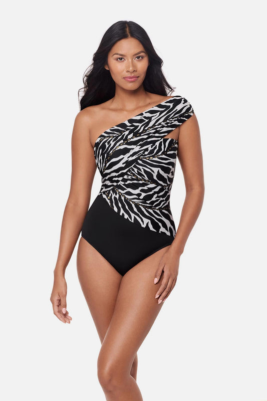 Magicsuit Goddess One Piece in Sand Tracks Black/White | Miraclesuit