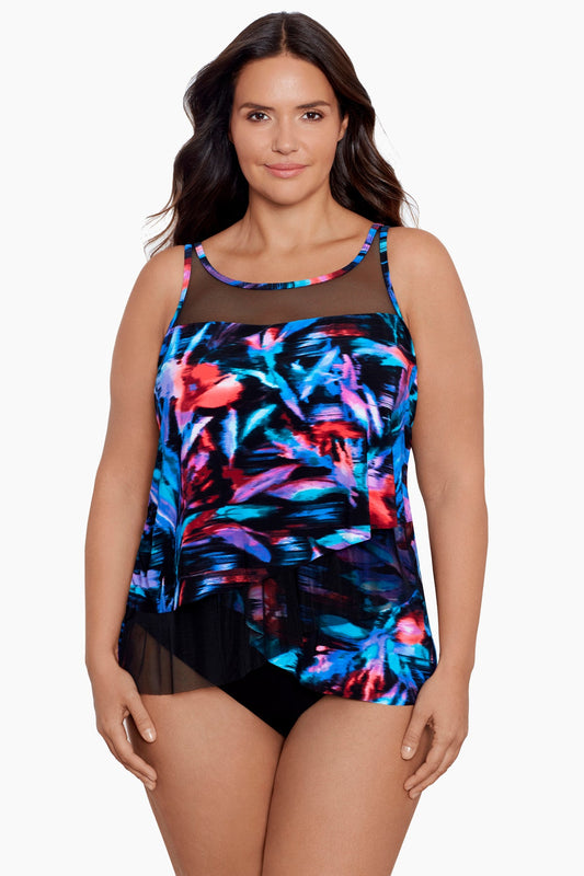 Plus Size Fuego Floral Mirage Tankini Black/Multi | Miraclesuit