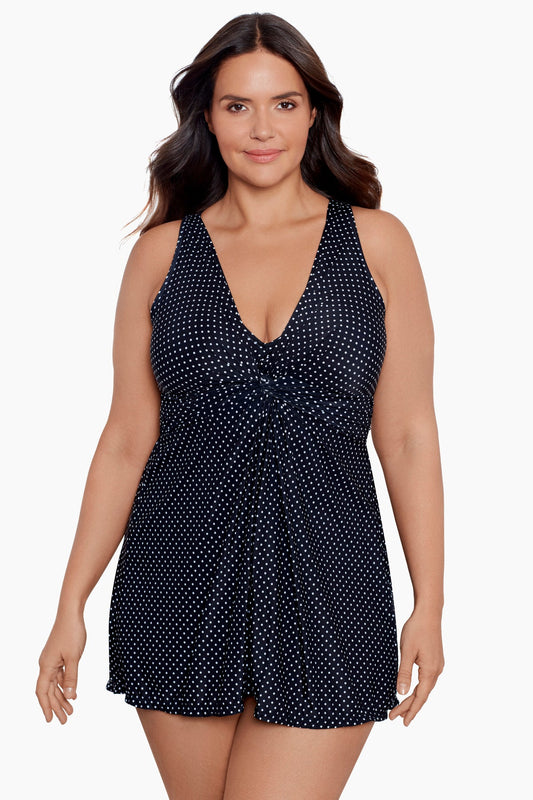 Plus Size Pin Point Marais One Piece Swim Dress Black/White | Miraclesuit