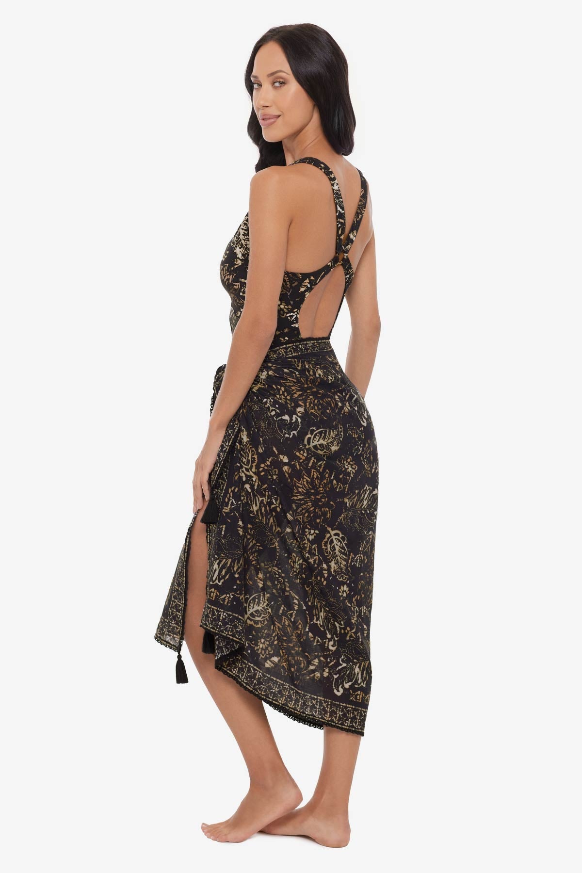 Magicsuit Balinese Pareo Swim Cover Up Black/Multi | Miraclesuit