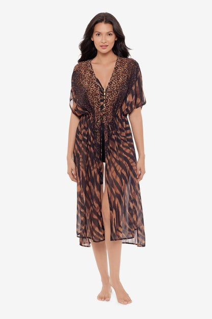 Beaded Kimono Cover Up in Raya De Safari Black/Brown | Miraclesuit