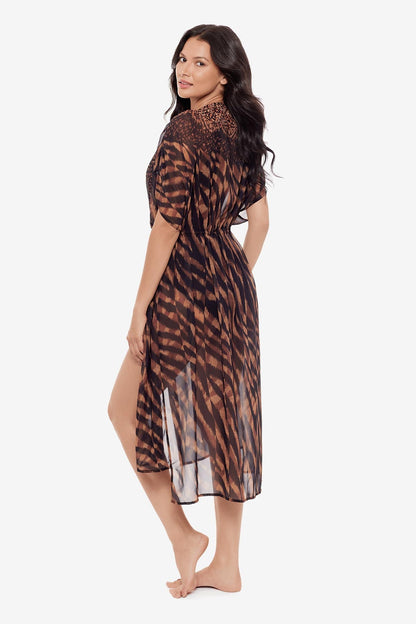 Beaded Kimono Cover Up in Raya De Safari Black/Brown | Miraclesuit