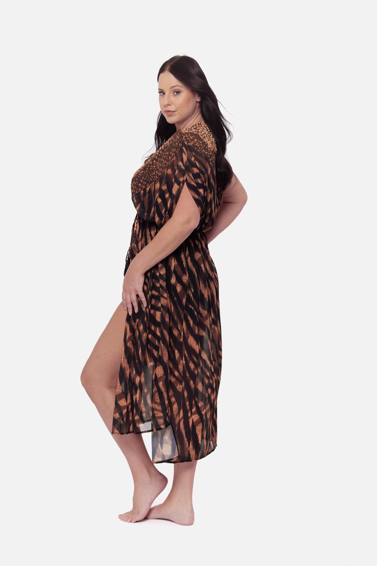 Plus Size Beaded Kimono Cover Up in Raya De Safari Black/Brown | Miraclesuit