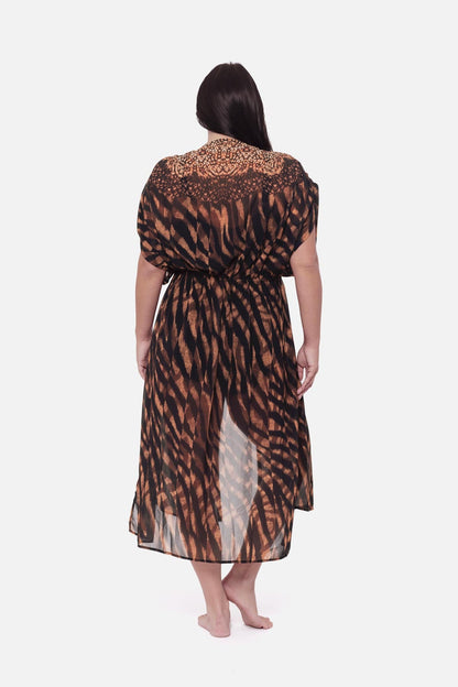 Plus Size Beaded Kimono Cover Up in Raya De Safari Black/Brown | Miraclesuit