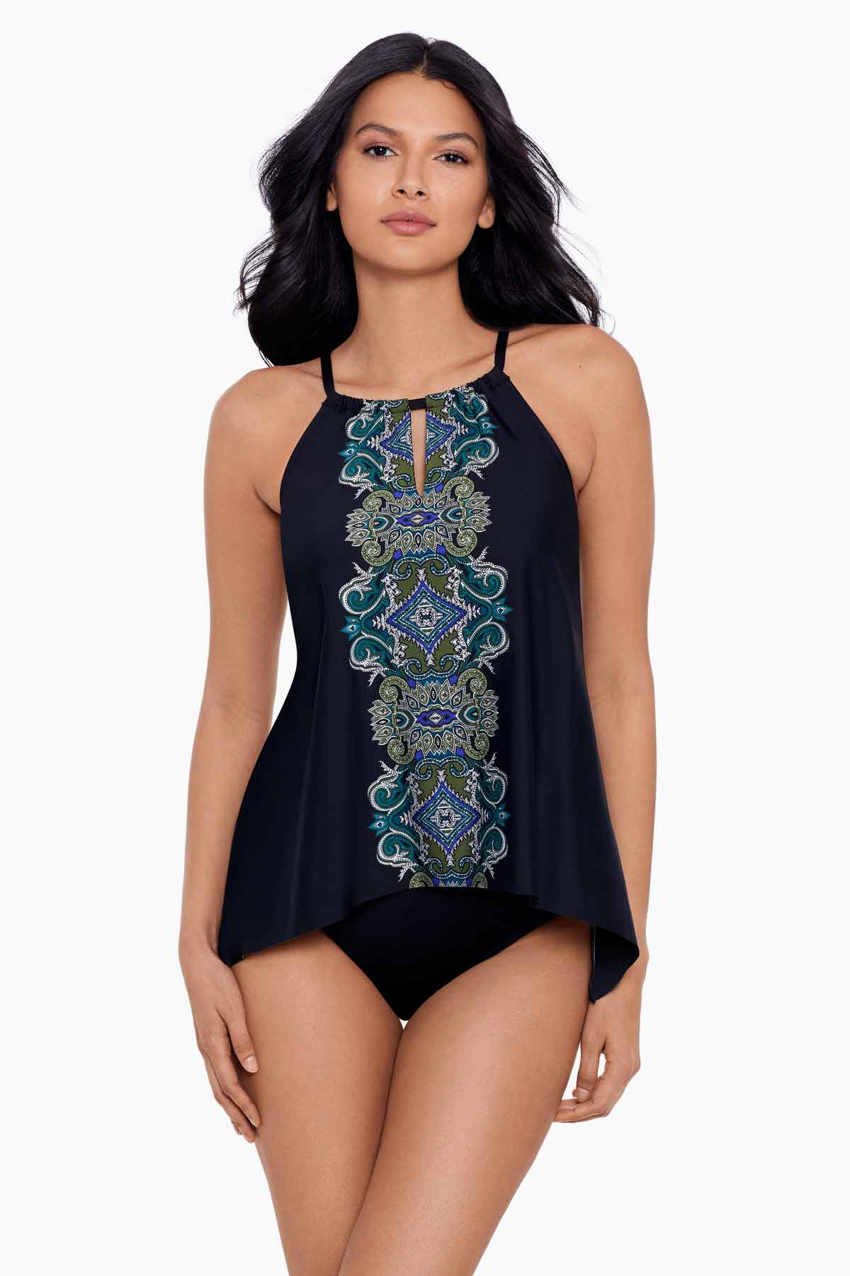 Precioso Peephole Tankini Top DD-Cup Black/Multi | Miraclesuit