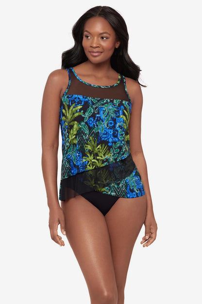 DD-Cup Mirage Tankini Top in Gasparilla Black/Multi | Miraclesuit