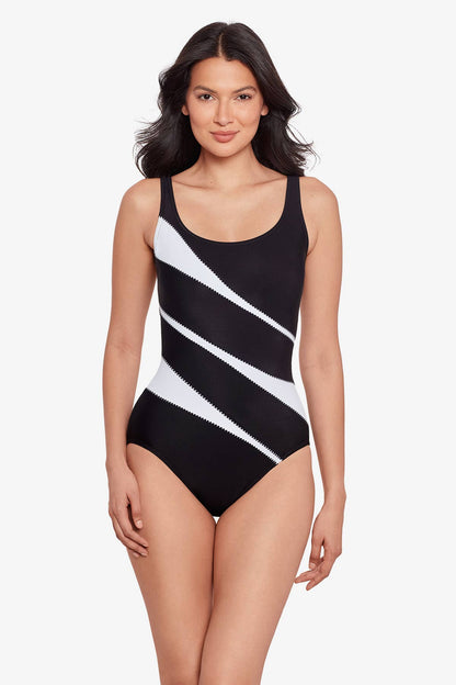 Colorblock Helix One Piece Swimsuit DD-Cup Black/White | Miraclesuit