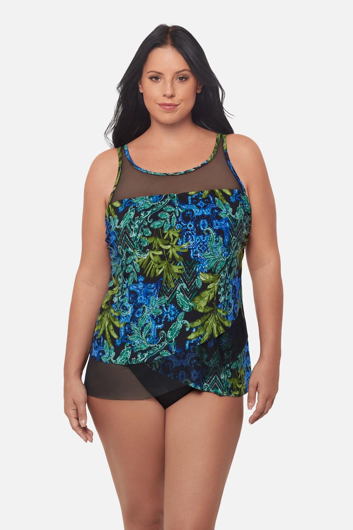 Plus Size Mirage Tankini Top in Gasparilla Black/Multi | Miraclesuit