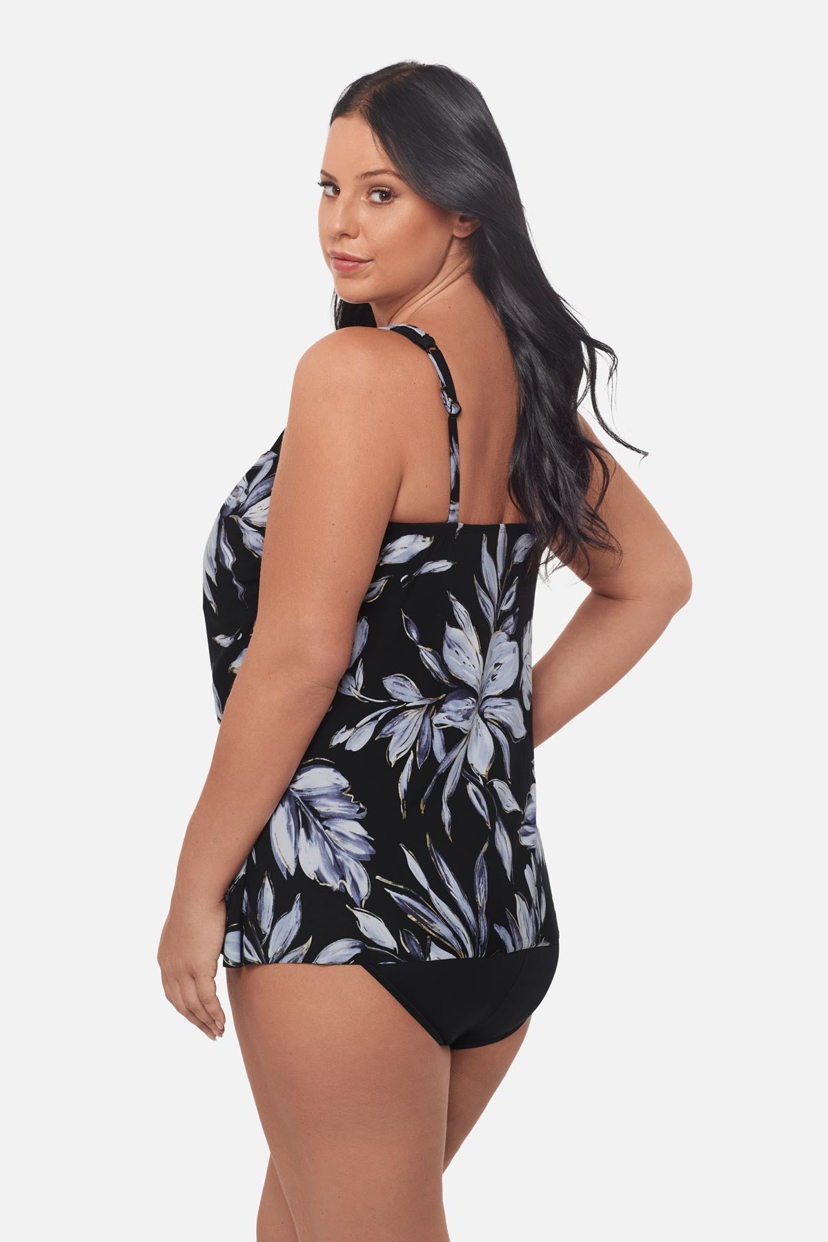 Plus Size Mirage Tankini Top in Fiore Di Luna Black/White | Miraclesuit