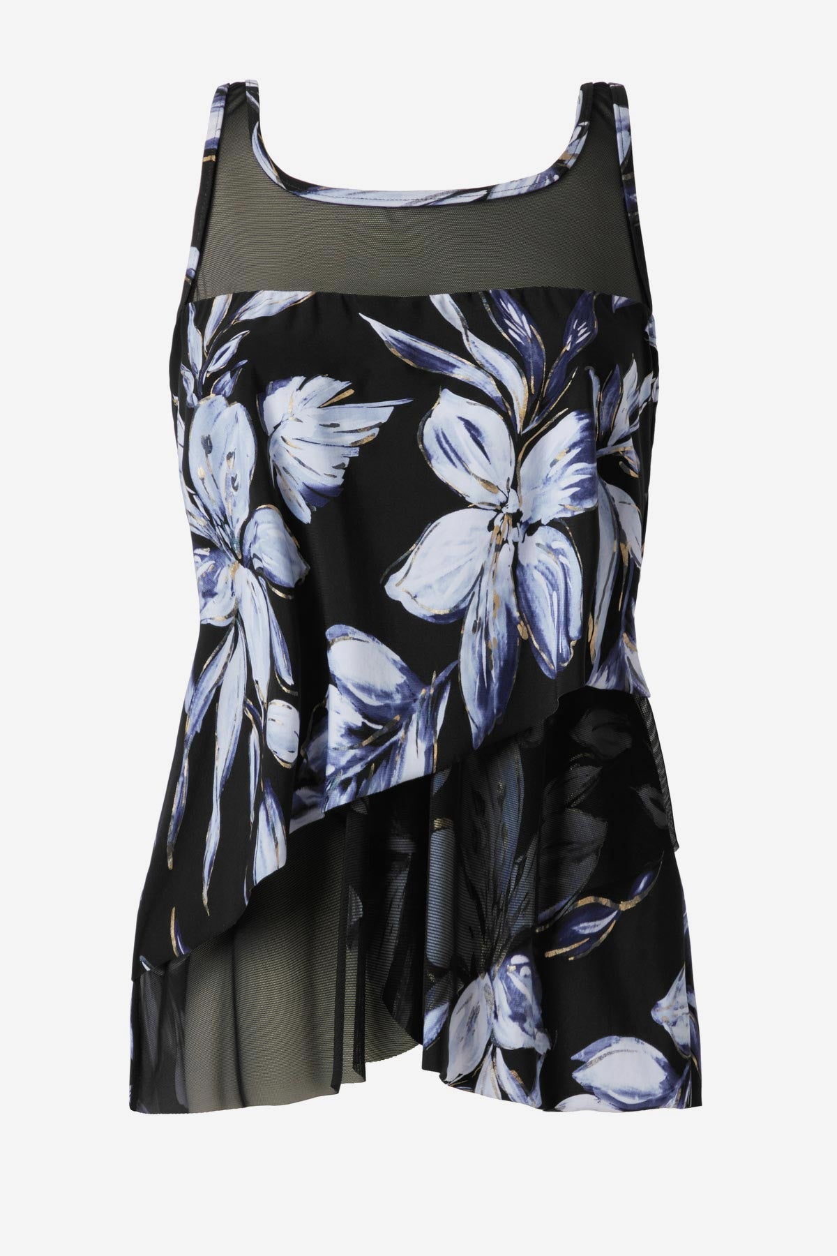 Plus Size Mirage Tankini Top in Fiore Di Luna Black/White | Miraclesuit