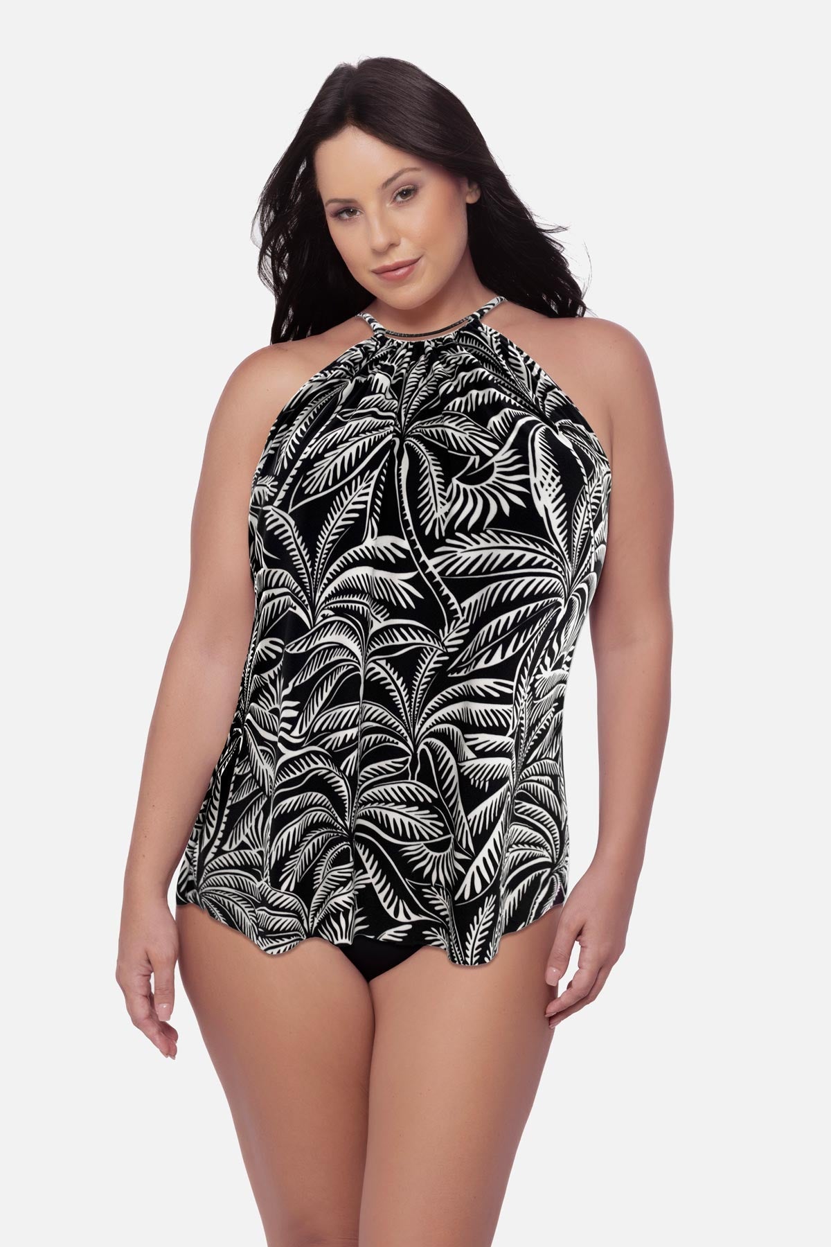 Magicsuit Plus Size Parker Swim Dress in Hearts Of Palm Black/Multi | Miraclesuit