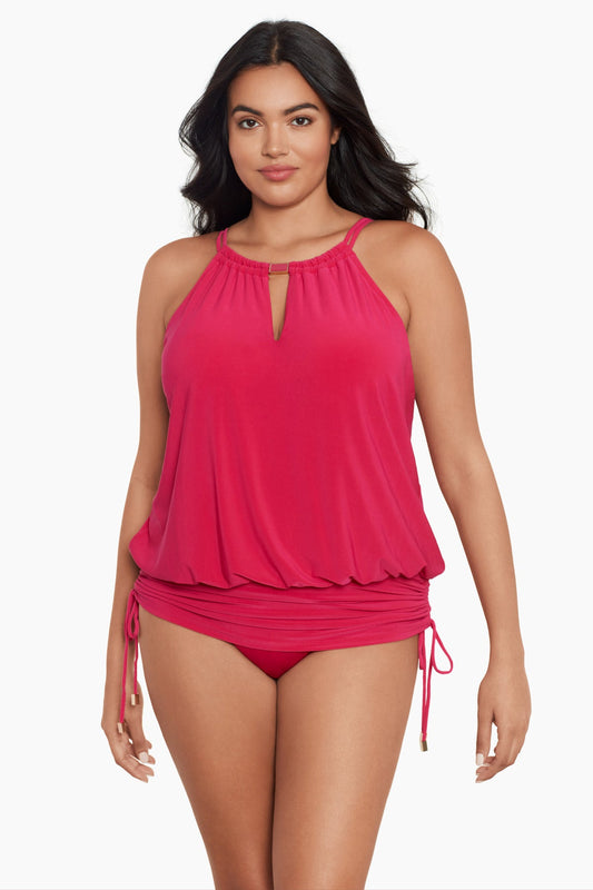 Magicsuit Women's Plus Size Swimwear Solid Susan Underwire Tummy Control One Piece Swimdress Ruby | Miraclesuit