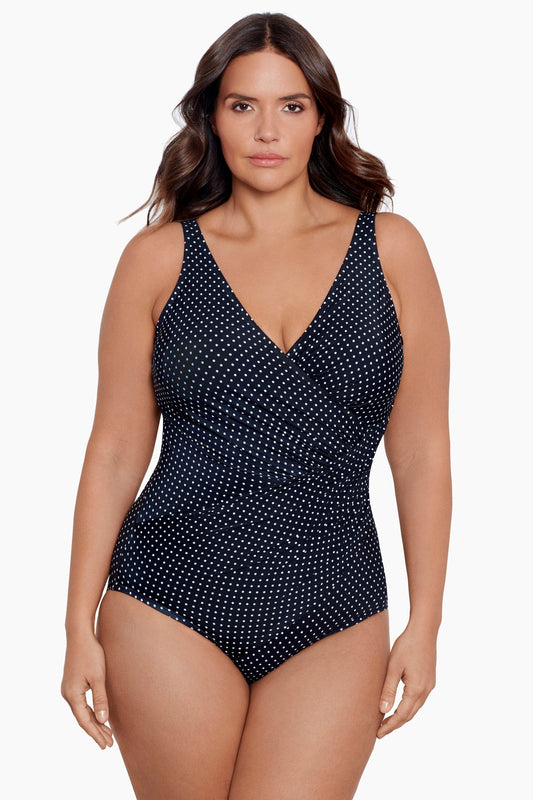 Plus Size Pin Point Oceanus One Piece Black/White | Miraclesuit