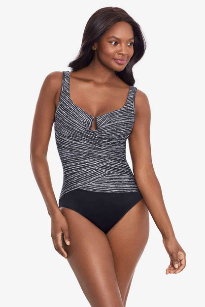 Selenite Layered Escape One Piece Swimsuit Black/White | Miraclesuit