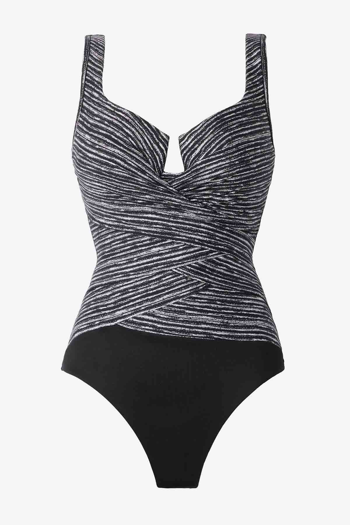 Selenite Layered Escape One Piece Swimsuit Black/White | Miraclesuit