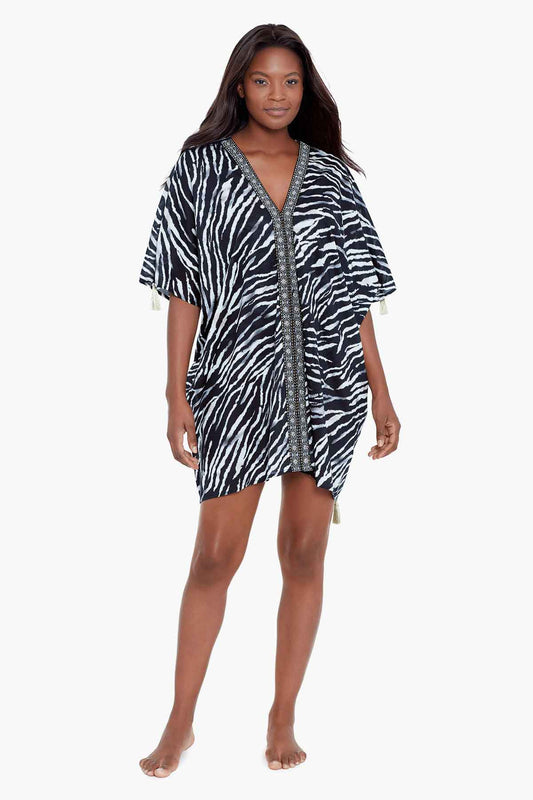 Tigre Sombre Caftan Swim Cover Up Black/White | Miraclesuit