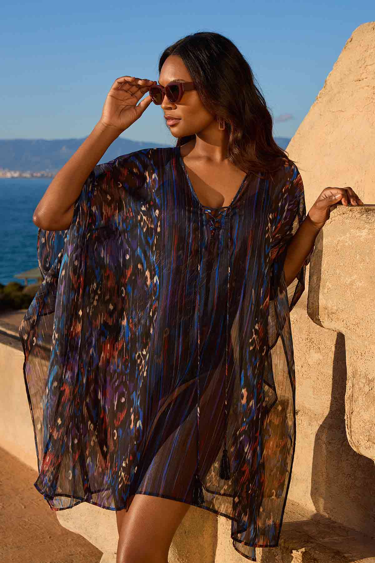 Tapiz Caftan Swim Cover Up Black/Multi | Miraclesuit
