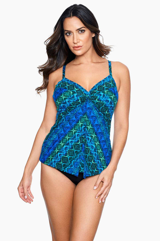 DD-Cup Love Knot Tankini Top in Ocean Ombre Blue/Multi | Miraclesuit