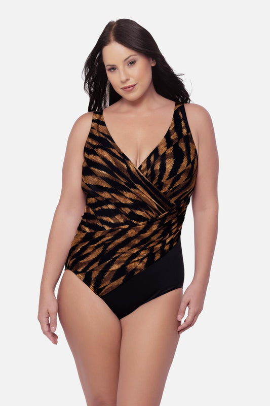 Plus Size Oceanus One Piece in Raya De Safari Black/Brown | Miraclesuit