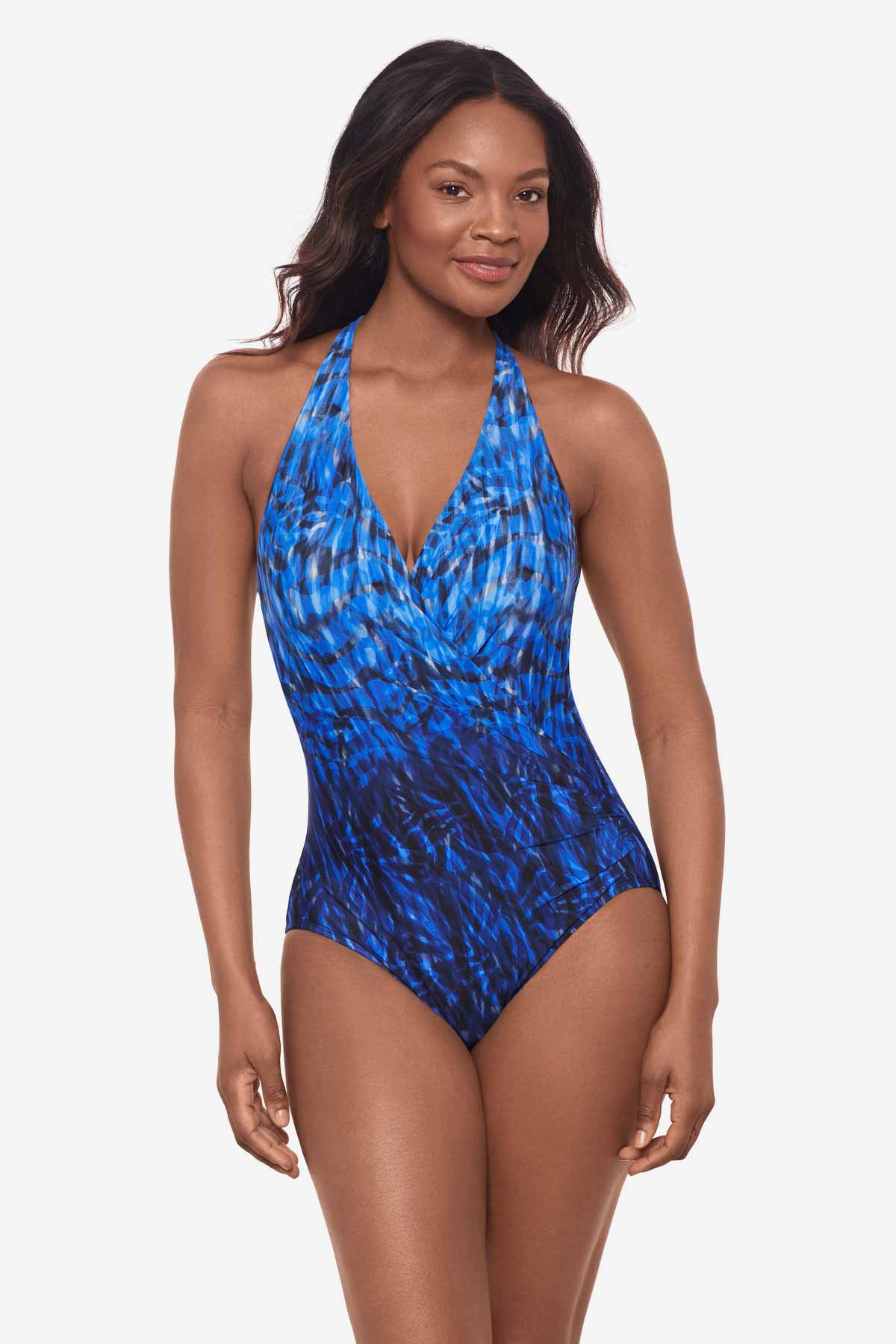 Paka Mayan Wrapsody One Piece Swimsuit Blue/Black | Miraclesuit