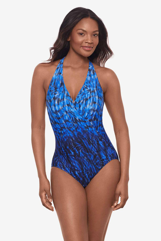 Paka Mayan Wrapsody One Piece Swimsuit Blue/Black | Miraclesuit