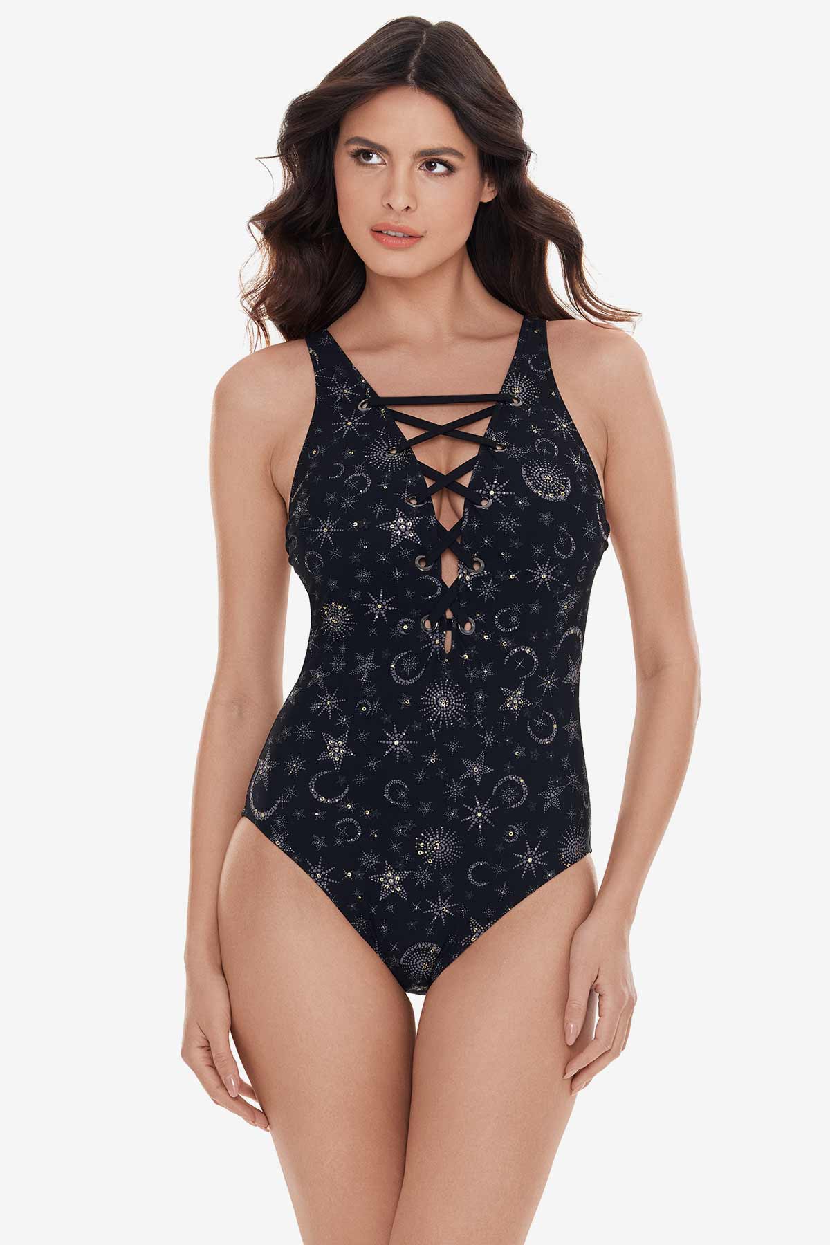 Magicsuit Lucky Stars Steffi Tummy Control Swimsuit Black/Gold | Miraclesuit