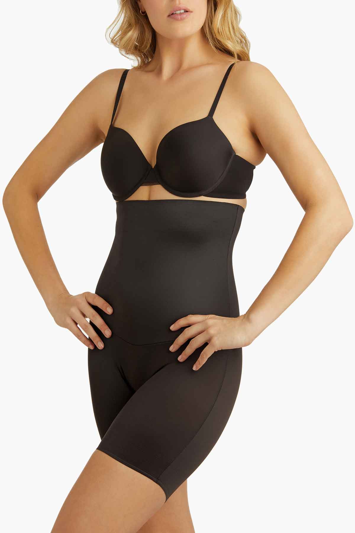Comfy Curves Hi-Waist Long Leg Thigh Slimmer Shapewear Black | Miraclesuit