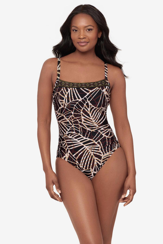 Kara One Piece Swimsuit in Let's Be Fronds Black/Multi | Miraclesuit