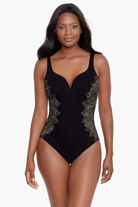Petal Pusher Temptress One Piece Swimsuit Black/Multi | Miraclesuit