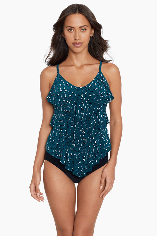 Magicsuit Shadow Dot Rita Tankini Top Teal/Black | Miraclesuit