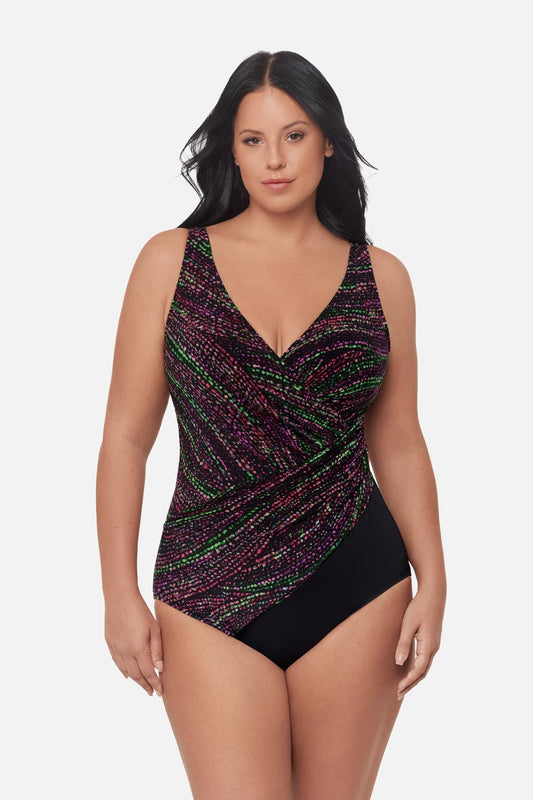 Plus Size Oceanus One Piece Swimsuit in Light Show Black/Multi | Miraclesuit