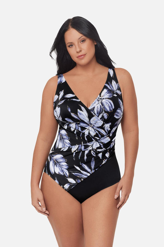 Plus Size Oceanus One Piece Swimsuit in Fiore Di Luna Black/White | Miraclesuit